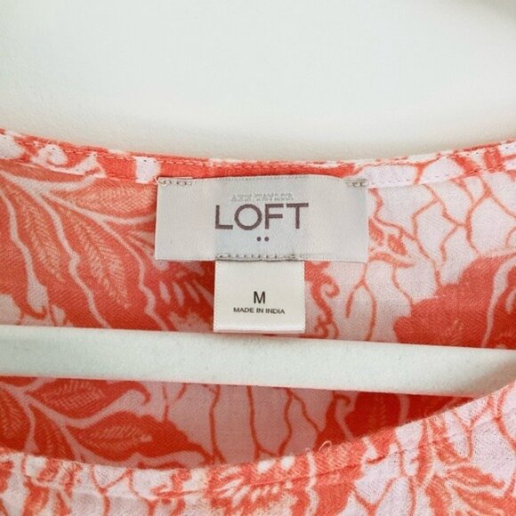 LOFT Coral & White Acanthus Pattern Blouse Cotton Lightweight Roomy Size M - Picture 4 of 10